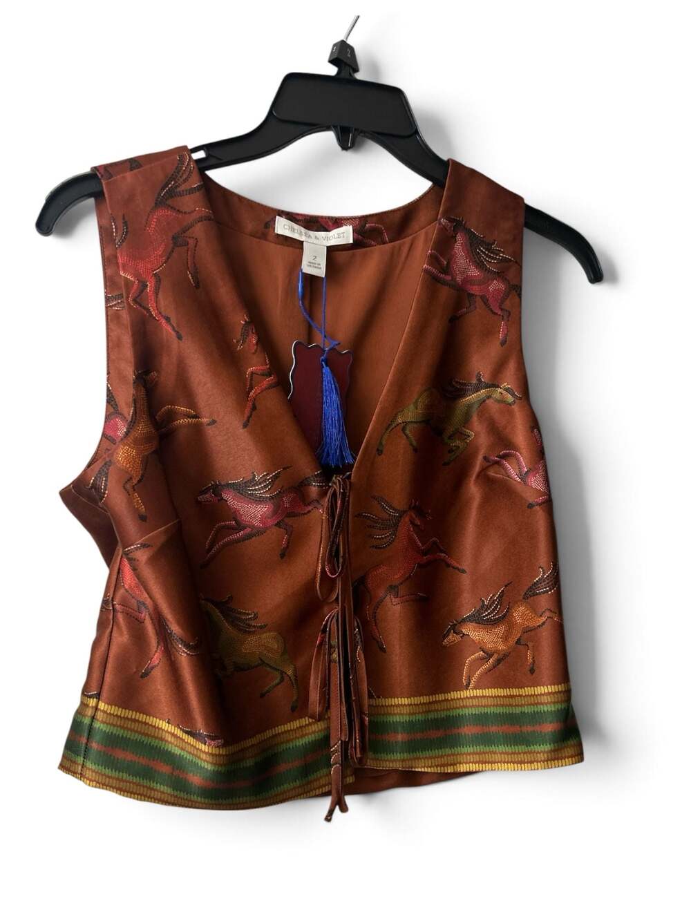 Chelsea & Violet Layla Vest Sunset Rodeo Equestrian Horse Print Size 2 NWT